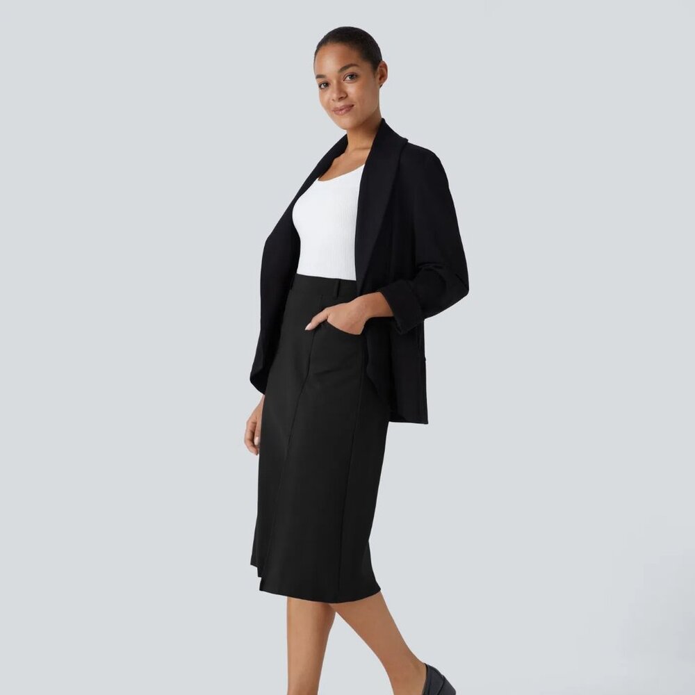 ✨ Halara High Waisted Side Pocket Split Hem Solid Midi Work A-line Skirt – XL